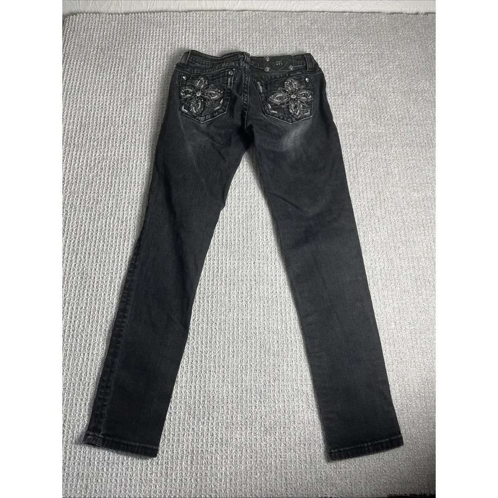 Miss Me Jeans Womens 28x30 Black Signature Skinny Embellished Pockets Bling - Picture 12 of 13